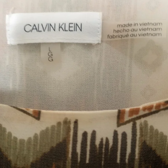 Calvin Klein Printed Crew Neck Elbow Length Sleeve Blouse Size Large - Picture 2 of 12
